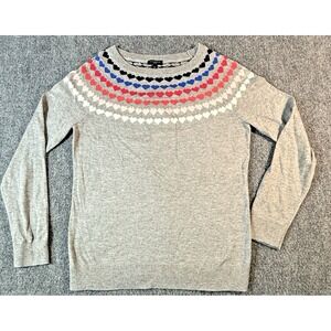 Talbots womens grey long sleeve sweater‎ heart pattern unique PS